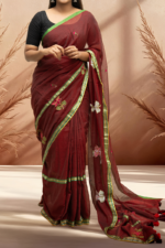 Graceful Maroon Mul Cotton Saree with Floral Embroidery - Image 2