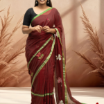 Graceful Maroon Mul Cotton Saree with Floral Embroidery