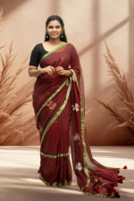 Graceful Maroon Mul Cotton Saree with Floral Embroidery