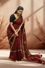 Graceful Maroon Mul Cotton Saree with Floral Embroidery - Image 4