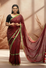 Graceful Maroon Mul Cotton Saree with Floral Embroidery - Image 5